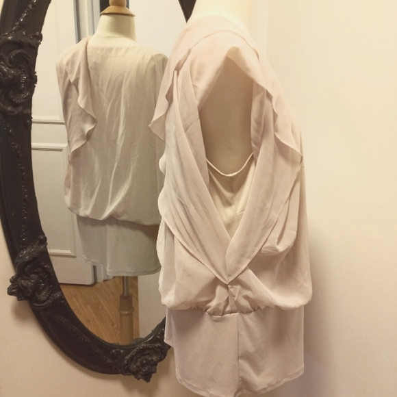 MSK Sheer Lined Beige Batwing Blouson Blouse SZ L  /B1 - Picture 7 of 7